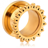 GOLD PVD COATED SURGICAL STEEL THREADED TUNNEL - SUNBURST