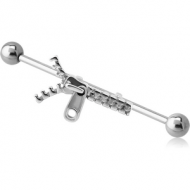 SURGICAL STEEL INDUSTRIAL BARBELL WITH ADJUSTABLE SLIDING CHARM