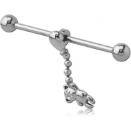 SURGICAL STEEL INDUSTRIAL BARBELL WITH ADJUSTABLE SLIDING CHARM- BEAR