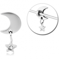SURGICAL STEEL ADJUSTABLE SLIDING CHARM FOR INDUSTRIAL BARBELL - MOON PIERCING