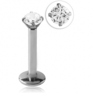 SURGICAL STEEL INTERNALLY THREADED LABRET WITH PRONG SET ROUND JEWELLED ATTACHMENT PIERCING