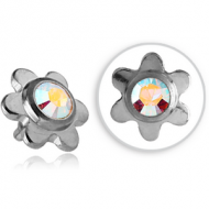 SURGICAL STEEL SWAROVSKI CRYSTAL JEWELLED FLOWER FOR 1.2MM INTERNALLY THREADED PINS PIERCING