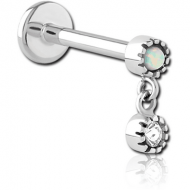 SURGICAL STEEL INTERNALLY THREADED SYNTHETIC OPAL JEWELLED MICRO LABRET PIERCING