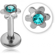 SURGICAL STEEL INTERNALLY THREADED MICRO LABRET WITH JEWELLED FLOWER PIERCING
