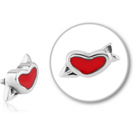 SURGICAL STEEL MICRO ATTACHMENT WITH ENAMEL FOR 1.2MM INTERNALLY THREADED PINS - HEART WITH ARROW PIERCING