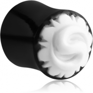 ORGANIC CARVED HORN HOLLOW PLUG DOUBLE FLARE INLAID TRIBAL - WHITE BORNEO PIERCING