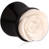 ORGANIC CARVED HORN HOLLOW PLUG DOUBLE FLARE - WHITE ROSE