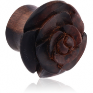 IRON WOOD CARVED FLOWER DOUBLE FLARED PLUG PIERCING