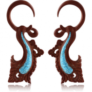 ORGANIC WOODEN CLAW EARRINGS PAIR -SAWO TUEQOISE INLAID