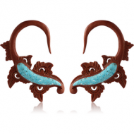 ORGANIC WOODEN CLAW EARRINGS PAIR -SAWO TUEQOISE INLAID