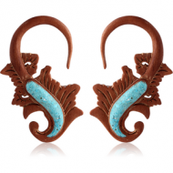 ORGANIC WOODEN CLAW EARRINGS PAIR -SAWO TUEQOISE INLAID