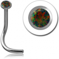 SURGICAL STEEL JEWELLED CURVED NOSE STUD WITH SYNTHETIC OPAL PIERCING