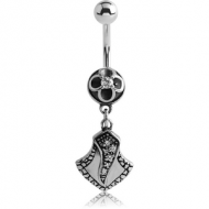 SURGICAL STEEL KOOL KATANA JEWELLED NAVEL BANANA - DANGLING SHIELD PIERCING