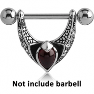 SURGICAL STEEL KOOL KATANA JEWELLED NIPPLE SHIELD WITH GARNET - WINGS