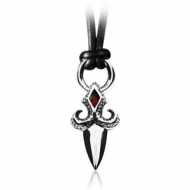 URGICAL STEEL KOOL KATANA PENDANT WITH GARNET WITH LEATHER NECKLACE