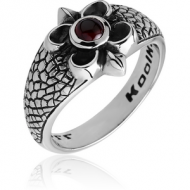 SURGICAL STEEL KOOL KATANA RING WITH GRANET - FLEUR DE LIS