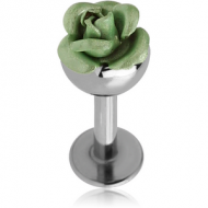 SURGICAL STEEL LABRET WITH GLASS COATED FLOWER BALL PIERCING