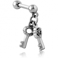 SURGICAL STEEL MICRO BARBELL WITH DANGLING CHARM - KEY PIERCING