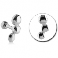 SURGICAL STEEL TRAGUS MICRO BARBELL - TRIPLE BALL PIERCING