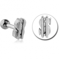 SURGICAL STEEL TRAGUS MICRO BARBELL - DOLLAR SIGN PIERCING