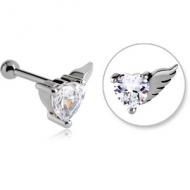 SURGICAL STEEL JEWELLED WINGED HEART TRAGUS MICRO BARBELL PIERCING