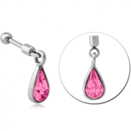 SURGICAL STEEL HELIX MICRO BARBELL WITH JEWELLED CHARM - PAIR DROP PIERCING