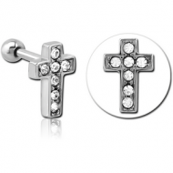 SURGICAL STEEL JEWELLED TRAGUS MICRO BARBELL - CROSS PIERCING