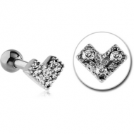 SURGICAL STEEL JEWELLED TRAGUS MICRO BARBELL - HEART V PIERCING