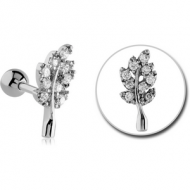 SURGICAL STEEL JEWELLED TRAGUS MICRO BARBELL - LEAF PIERCING