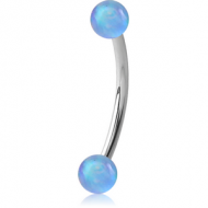 SURGICAL STEEL CURVED MICRO BARBELL WITH DOUBLE SYNTHETIC OPAL BALLS