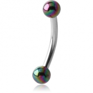 SURGICAL STEEL CURVED MICRO BARBELL WITH AB COATED UV ACRYLIC BALLS PIERCING