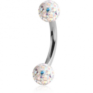 SURGICAL STEEL CURVED MICRO BARBELL WITH EPOXY COATED CRYSTALINE JEWELLED BALLS PIERCING