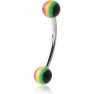 SURGICAL STEEL CURVED MICRO BARBELL WITH UV ACRYLIC RASTA BALLS