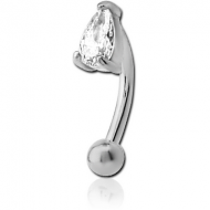 SURGICAL STEEL JEWELLED CURVED MICRO BARBELL - TEAR DROP PIERCING