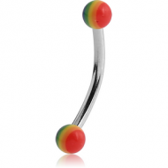 SURGICAL STEEL CURVED MICRO BARBELL WITH UV ACRYLIC RAINBOW BALLS PIERCING