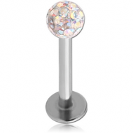 SURGICAL STEEL MICRO LABRET WITH EPOXY COATED CRYSTALINE JEWELLED BALL