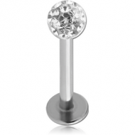 SURGICAL STEEL MICRO LABRET WITH EPOXY COATED CRYSTALINE JEWELLED BALL PIERCING