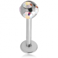 SURGICAL STEEL MICRO LABRET WITH MULTI JEWELLED BALL