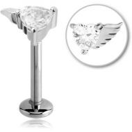 SURGICAL STEEL MICRO LABRET WITH JEWELLED ATTACHMENT - HEART WITH RIGHT WING PIERCING