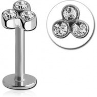 SURGICAL STEEL MICRO LABRET WITH ATTACHMENT - TRIPPLE JEWELLED PIERCING