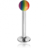 SURGICAL STEEL MICRO LABRET WITH UV RAINBOW BALL PIERCING