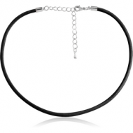 IMITATION LEATHER NECKLACE WITH STAINLESS STEEL LOCKER AND EXTENSION CHAIN