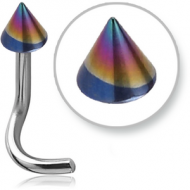 SURGICAL STEEL 1.2MM THREADING CURVED NOSE STUD WITH ANODISED CONE