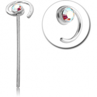 STERLING SILVER 925 JEWELLED SPIRAL STRAIGHT NOSE STUD PIERCING
