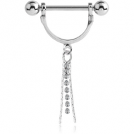 SURGICAL STEEL NIPPLE STIRRUP WITH JEWELLED DANGLING CHARM PIERCING