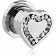 STAINLESS STEEL JEWELLED HEART THREADED PLUG