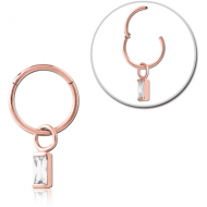ROSE GOLD PVD COATE SURGICAL STEEL HINGED SEGMENT RING WITH JEWELLED CHARM PIERCING