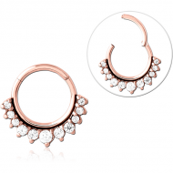 ROSE GOLD PVD COATED SURGICAL STEEL ROUND JEWELLED HINGED SEGMENT RING PIERCING