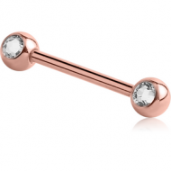 ROSE GOLD PVD COATED SURGICAL STEEL DOUBLE SIDE SWAROVSKI CRYSTALS JEWELLED NIPPLE BARBELL PIERCING