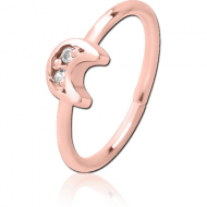 ROSE GOLD PVD COATED SURGICAL STEEL JEWELLED SEAMLESS RING - CRESCENT PRONGS PIERCING
